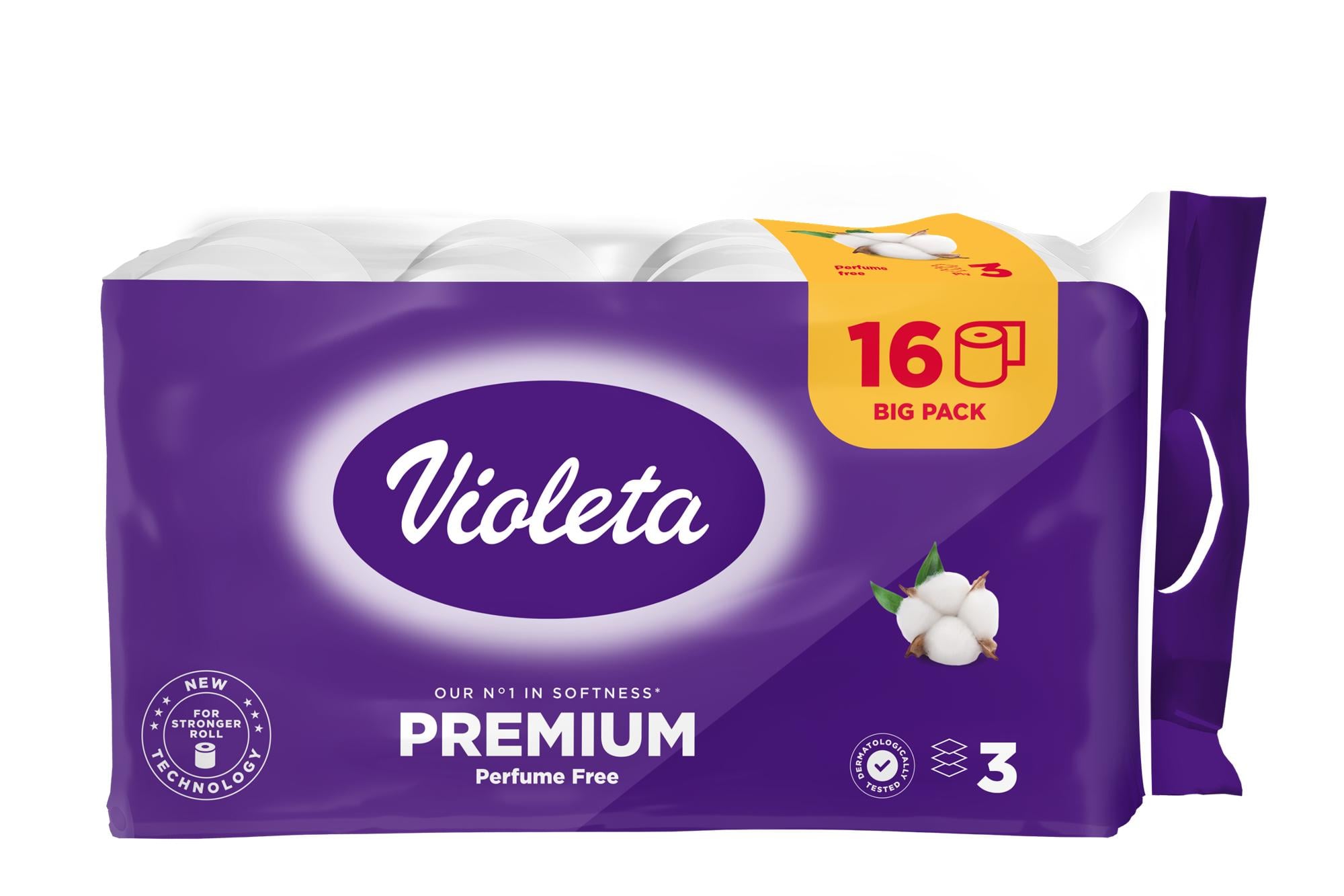 VIOLETA Prémium toalettpapír, 3 rétegű, 16 db – illatmentes