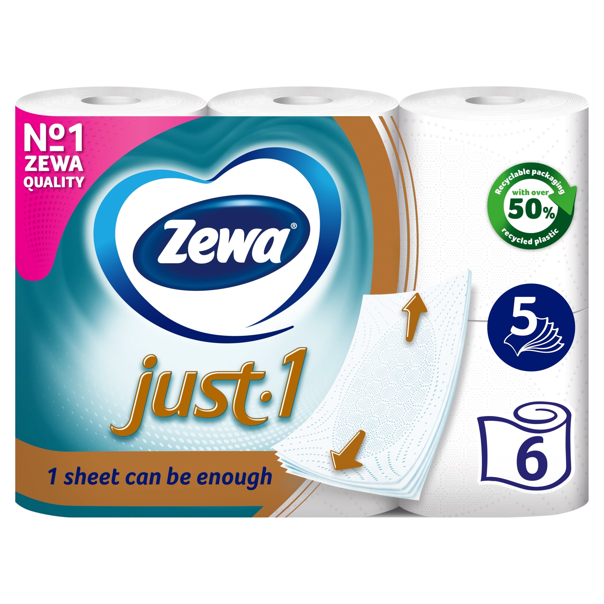 Zewa Just1 5 rétegű toalettpapír 6 tekercs