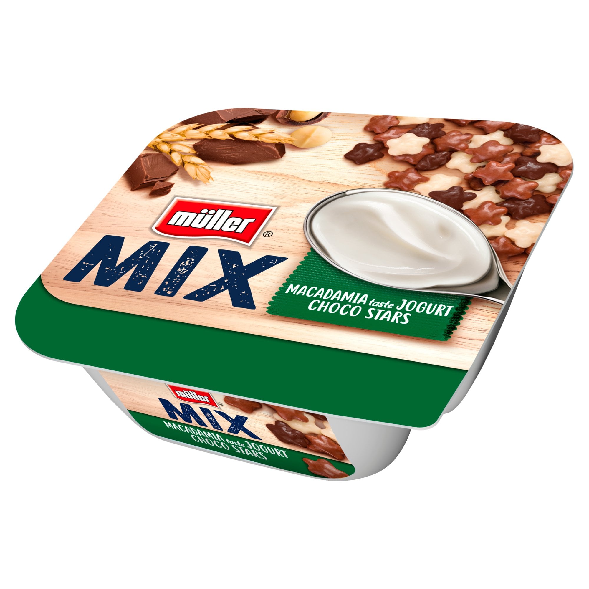 Müller Mix Makadámia dió ízesítésű joghurt csokoládéval bevont gabonával