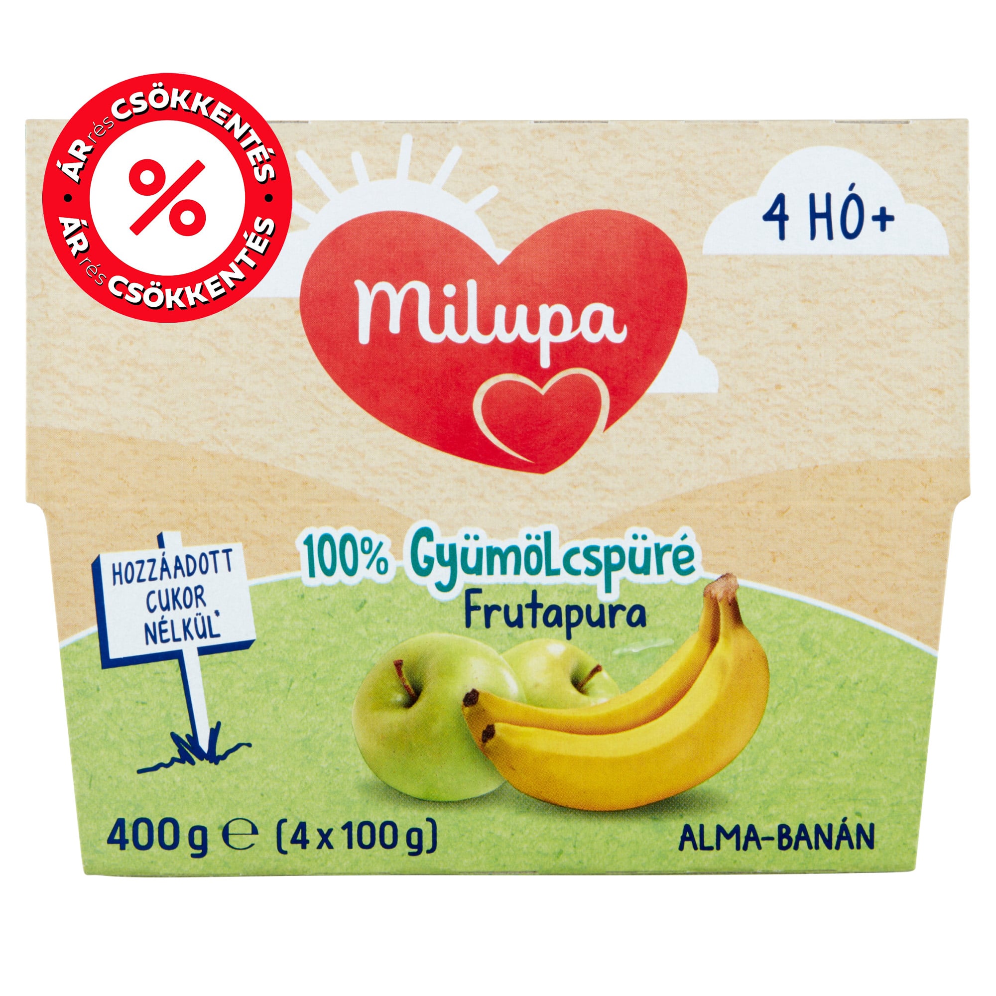 Milupa Frutapura alma-banán 100% gyümölcspüré 4*100 g 4 hónapos kortól