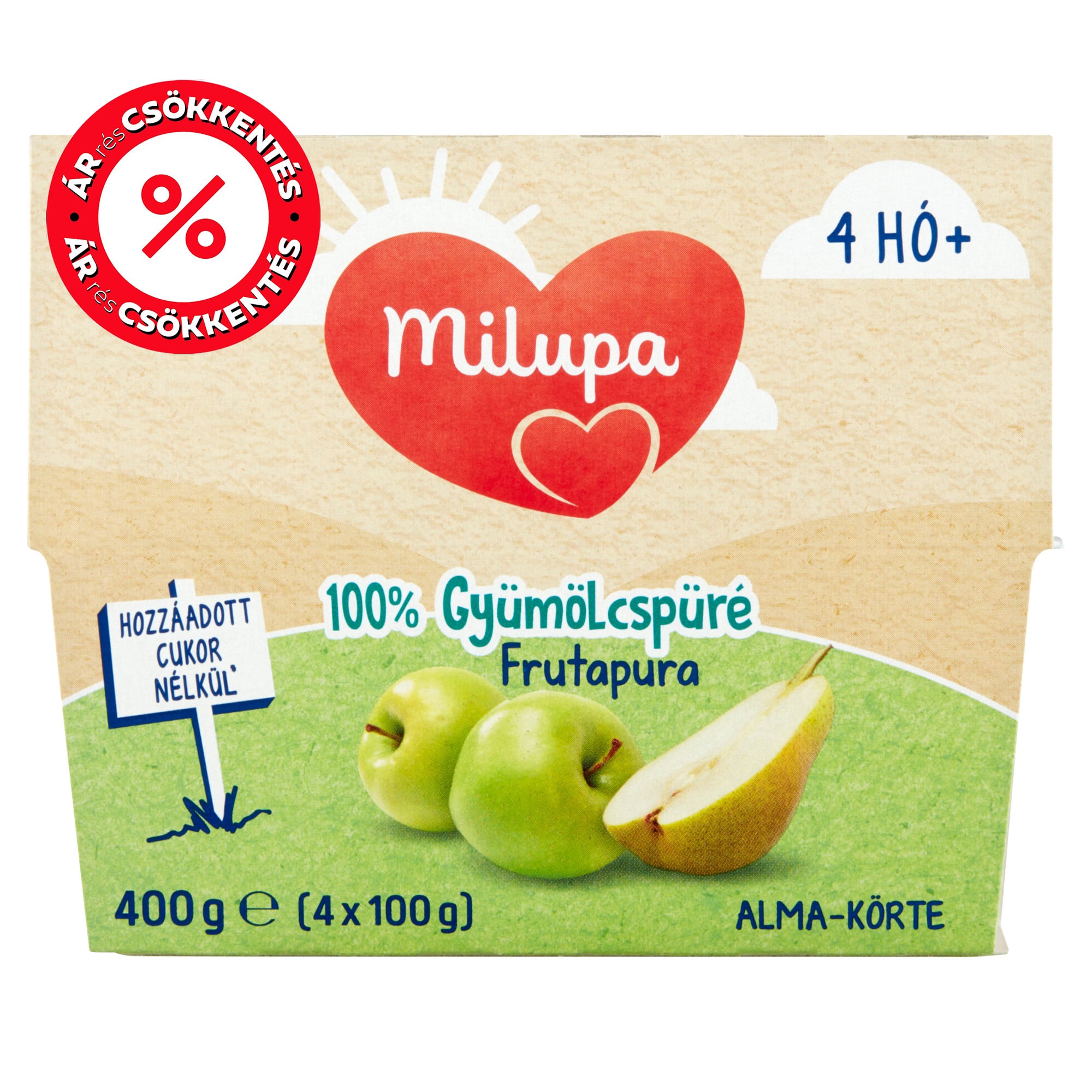 Milupa Frutapura alma-körte 100% gyümölcspüré 4*100 g 4 hónapos kortól