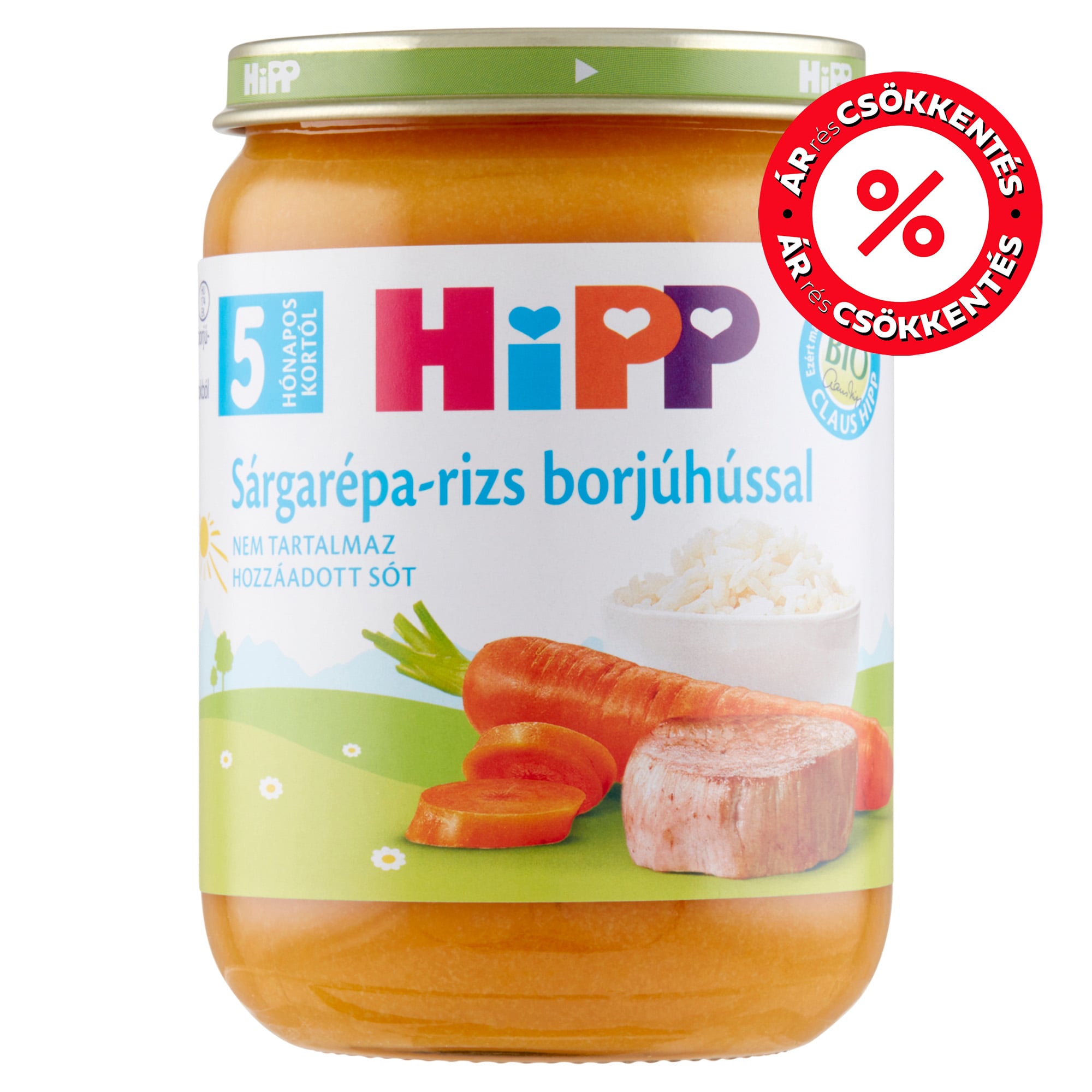 Hipp BIO Sárgarépa, rizs borjúhússal 5 hónapos kortól