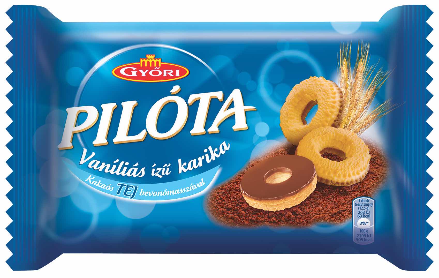 Győri Pilóta vaníliás ízű karika kakaós tejbevonómasszával