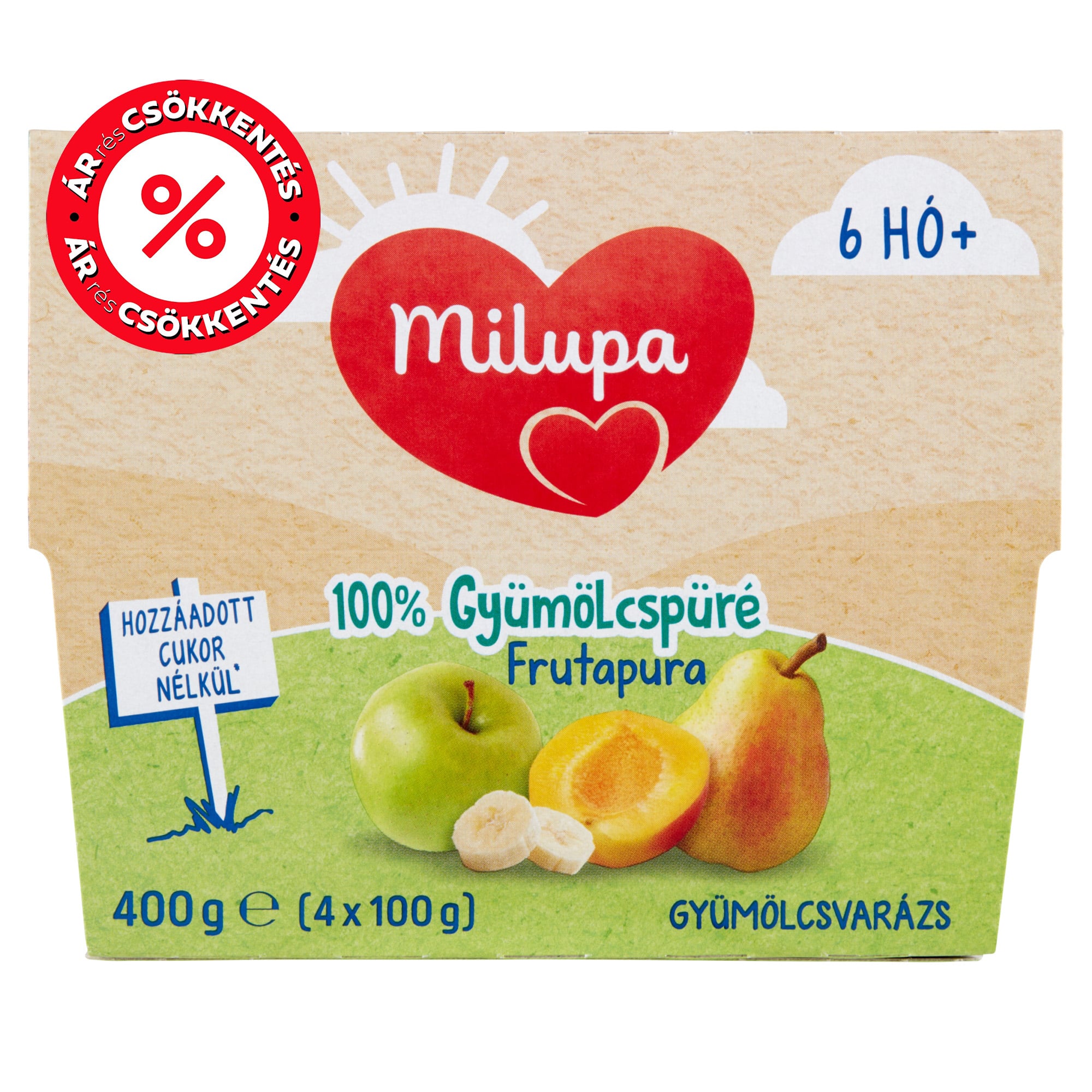 Milupa Frutapura Gyümölcsvarázs 100% gyümölcspüré 4*100 g 6 hónapos kortól