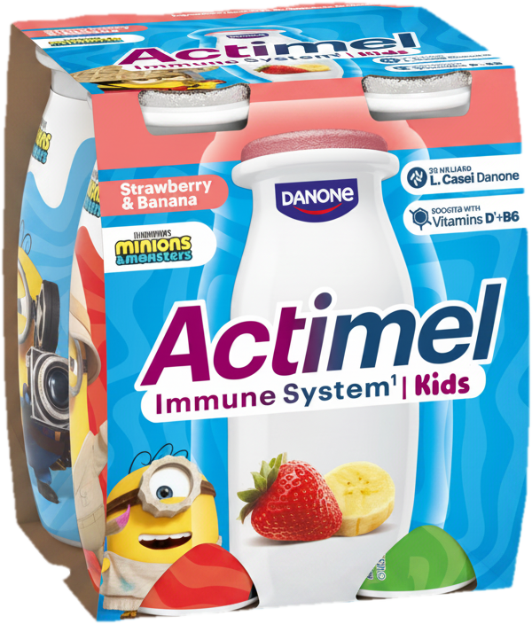Danone Actimel Kids zsírszegény eper-banánízű joghurtital B6- és D-vitaminnal (4x100g)