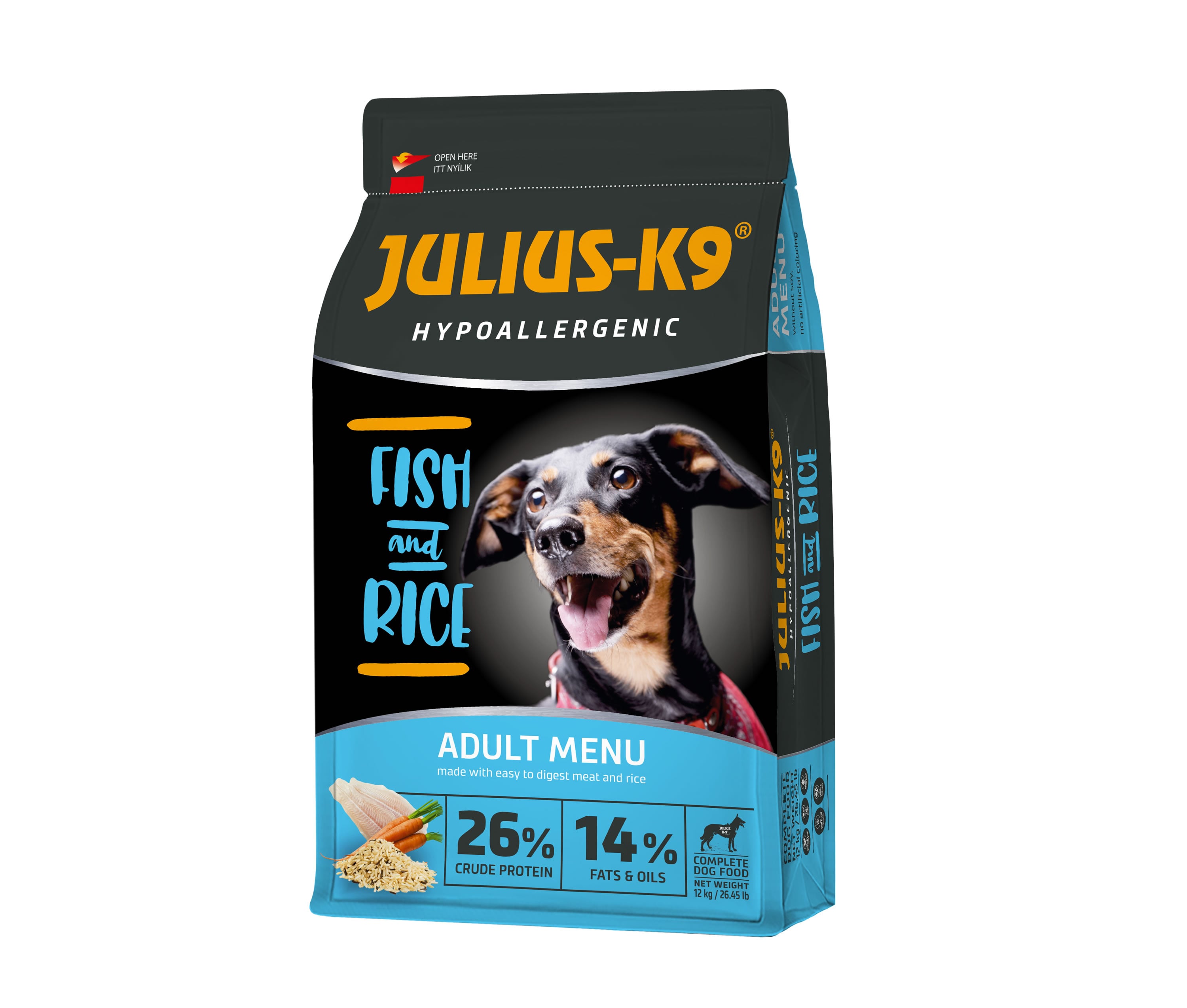 Julius-K9 HighPremium Adult hipoallergén száraztáp felnőtt kutyáknak, hal-rizs