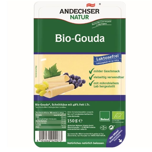 Andechser Bio Gouda laktózmentes sajt szeletelt 48%