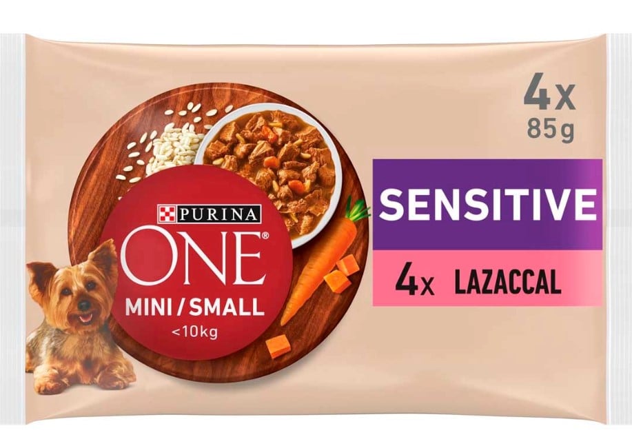 Purina One MINI DELICATE Lazaccal, rizzsel és sárgarépával szószban nedves kutyaeledel