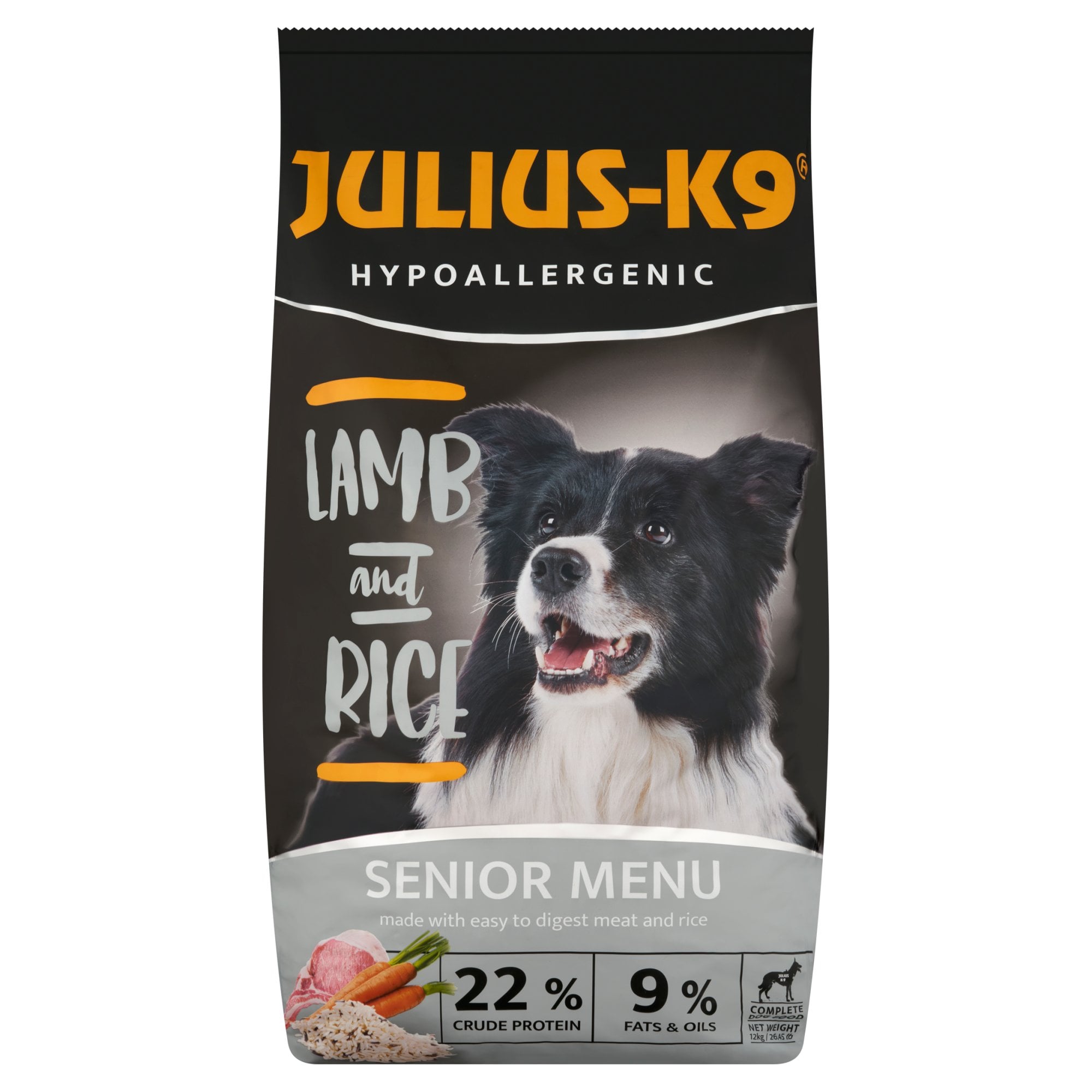 Julius-K9 HighPremium  Senior/Light hipoallergén száraztáp idős kutyáknak, bárány-rizs