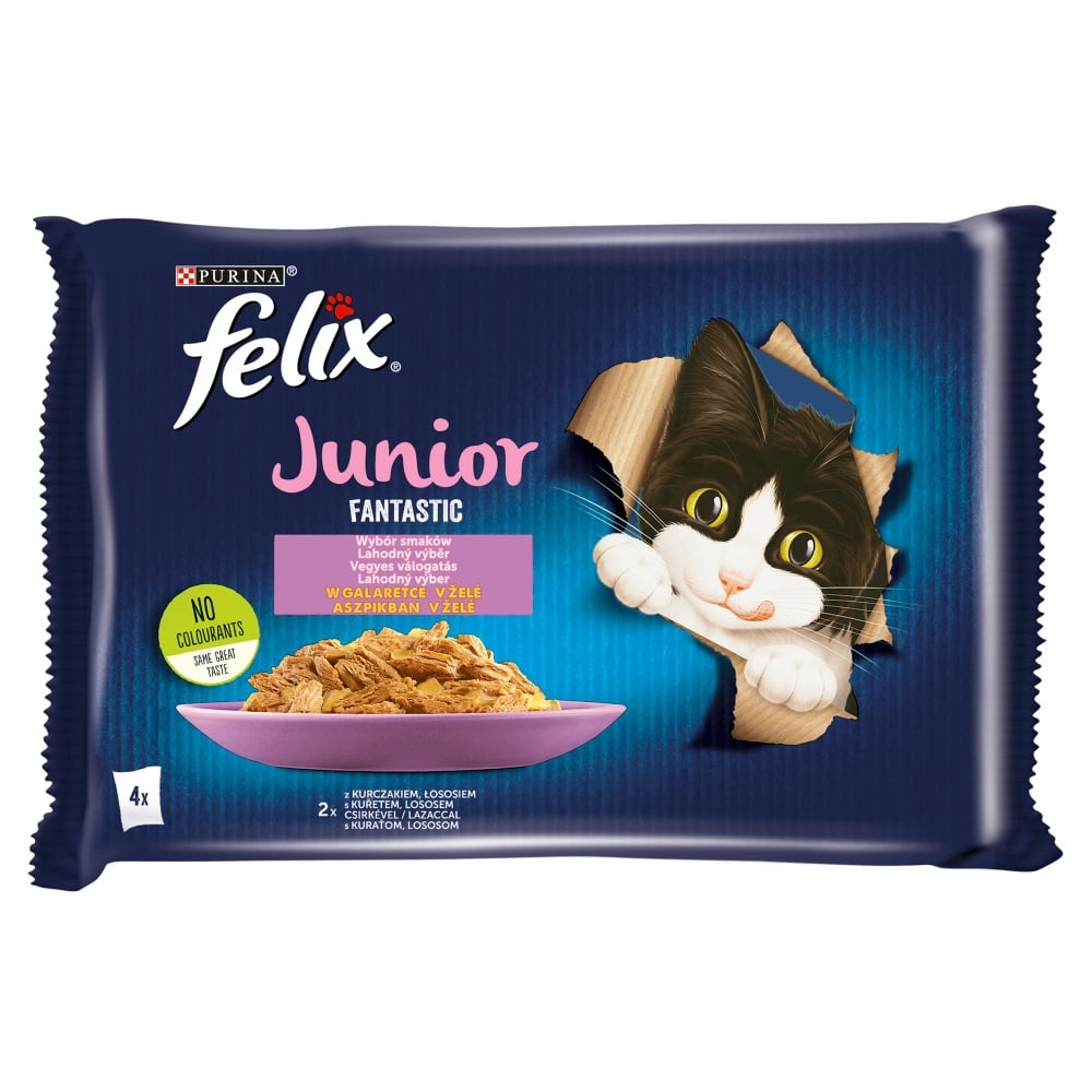 Felix Fantastic Junior Csirkével/Lazaccal aszpikban nedves macskaeledel