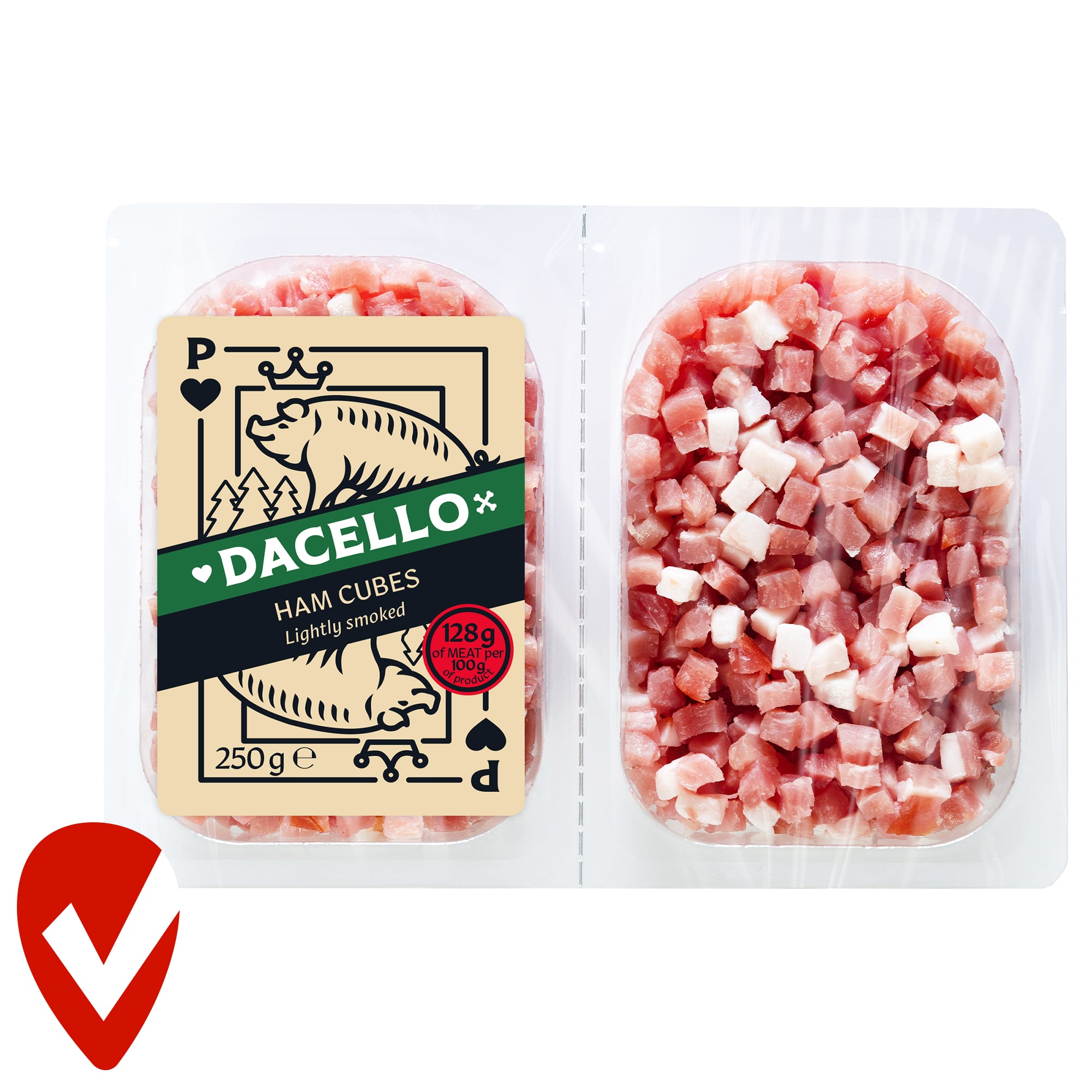 Dacello darabolt, kockázott füstölt, lassú pácolású nyers sonka