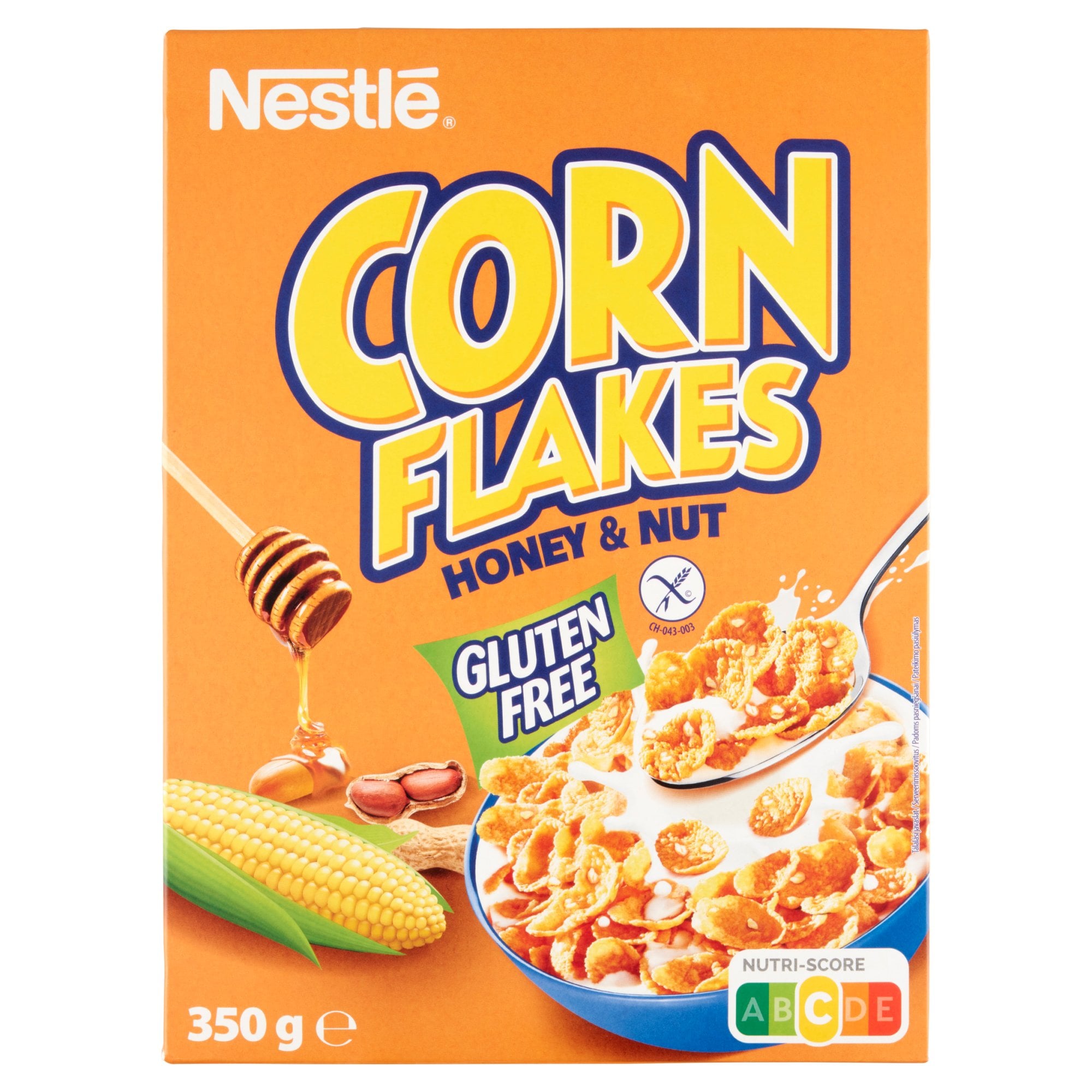 Nestlé Corn Flakes gluténmentes ropogós kukoricapehely mézzel, földimogyoróval és vitaminokkal