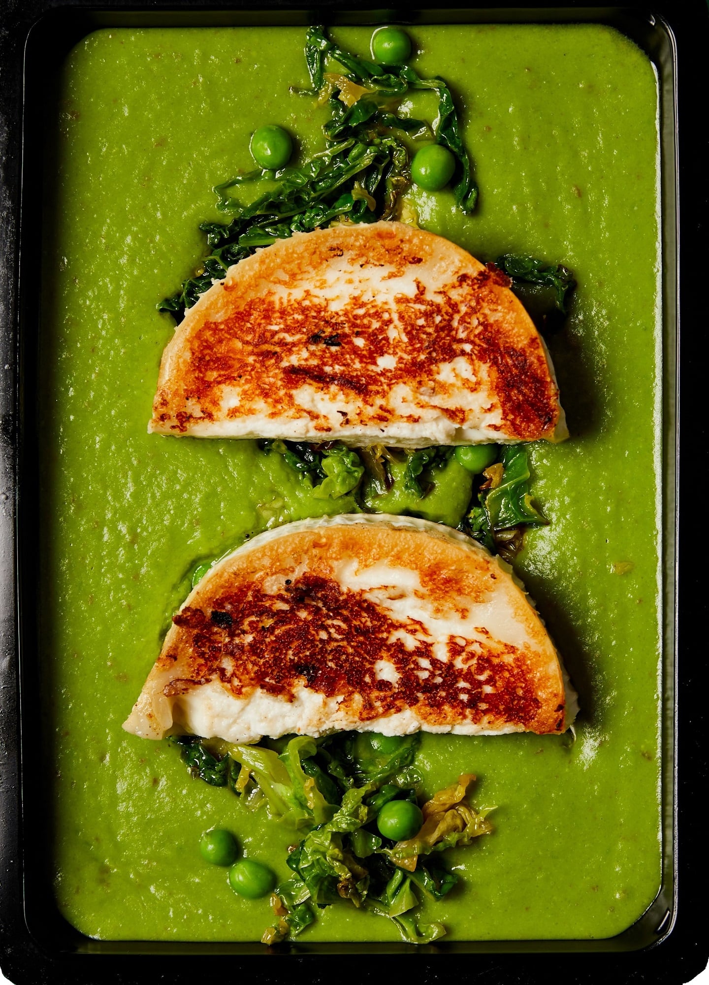 Freshpress Grillezett kecskesajt, cukorborsó főzelék