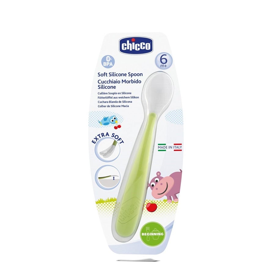 Chicco Hajlékony fejű, puha szilikon kanál 6 m+ zöld