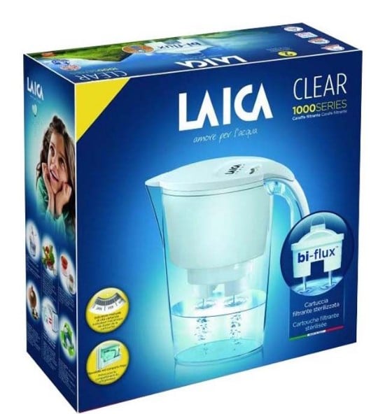 LAICA Clear Line fehér vízszűrő kancsó mechanikus kijelzővel és 1 db bi-flux univerzális szűrőbetéttel