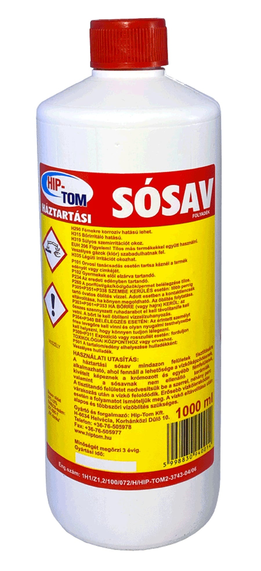 Hip-Tom háztartási sósav, 1 liter