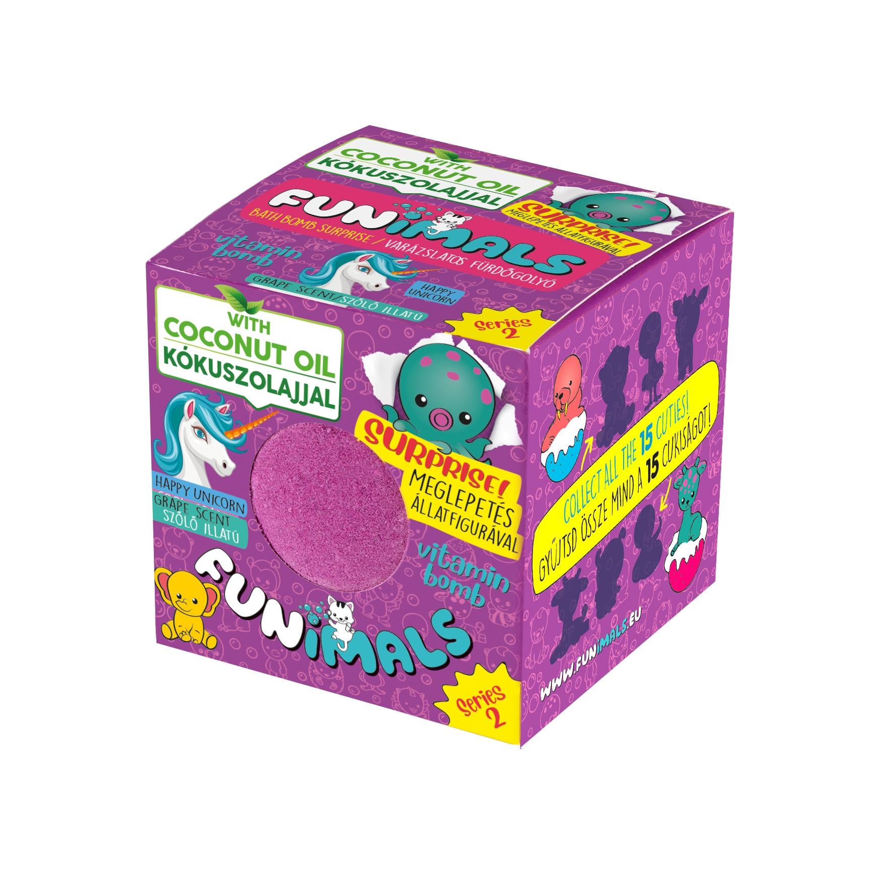 Funimals Vitamin Bomb fürdőgolyó Happy Unicorn - Kékszőlő illattal
