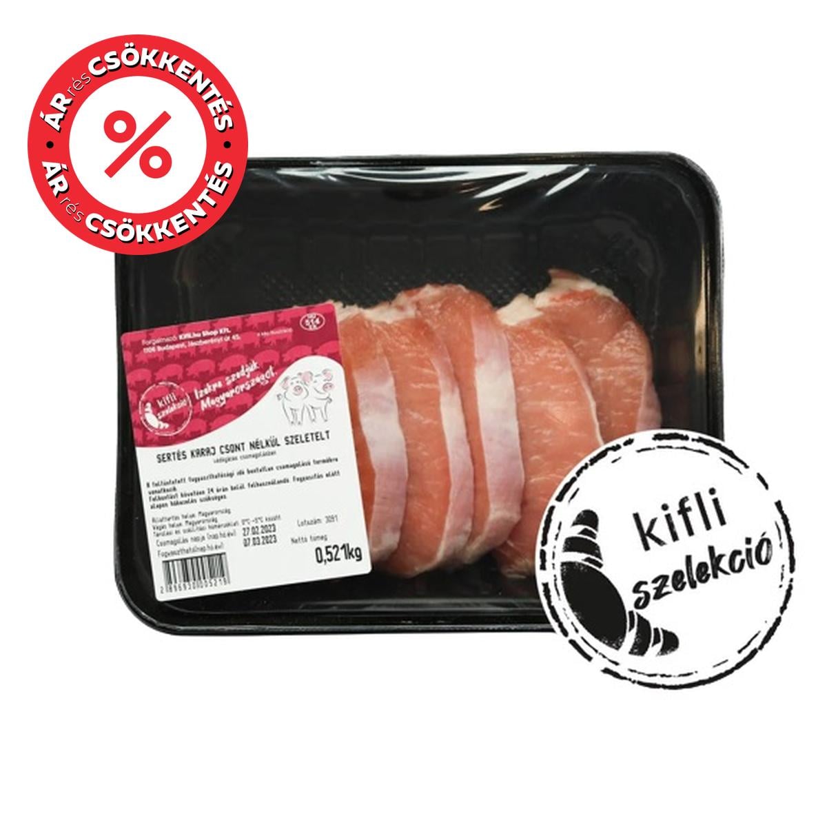 Kifli Szelekció Sertés karaj, szeletelt (csont nélkül, védőgázas csomagolásban)