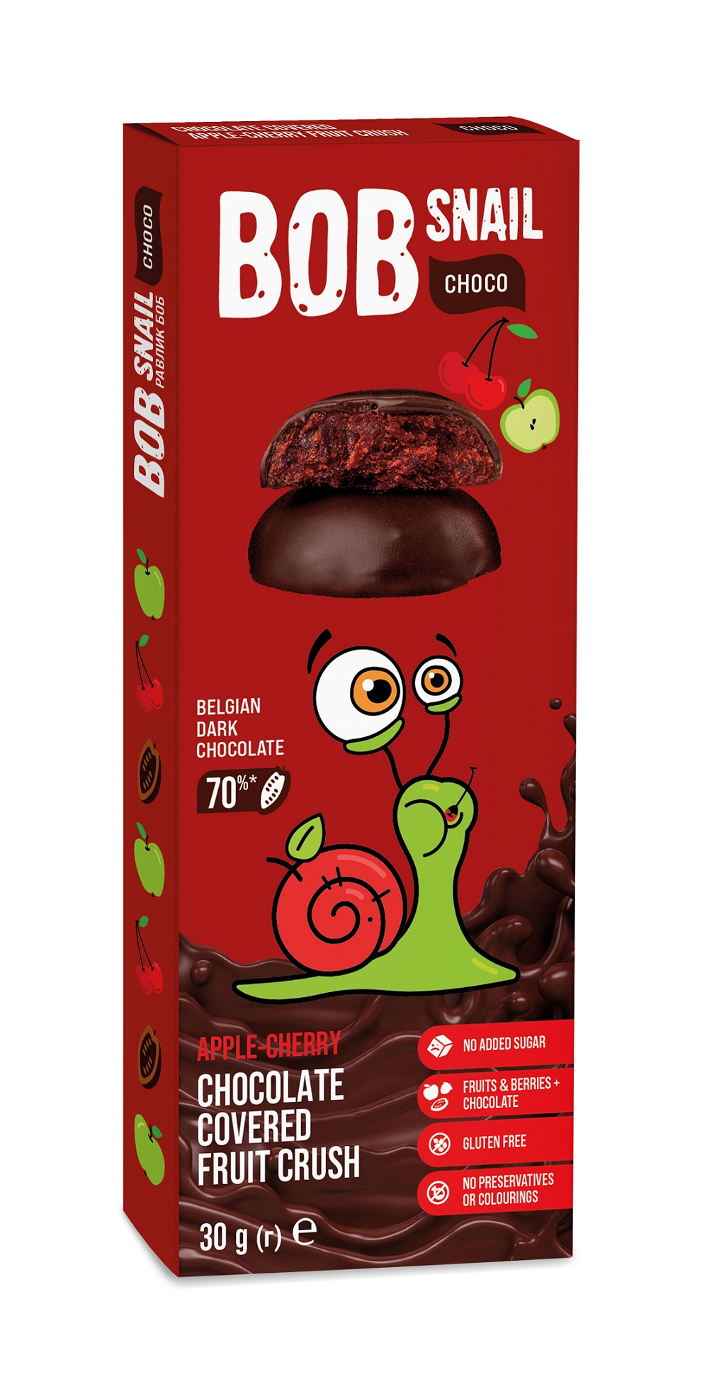 Bob Snail Gyümölcs snack étcsokoládéban alma-meggy