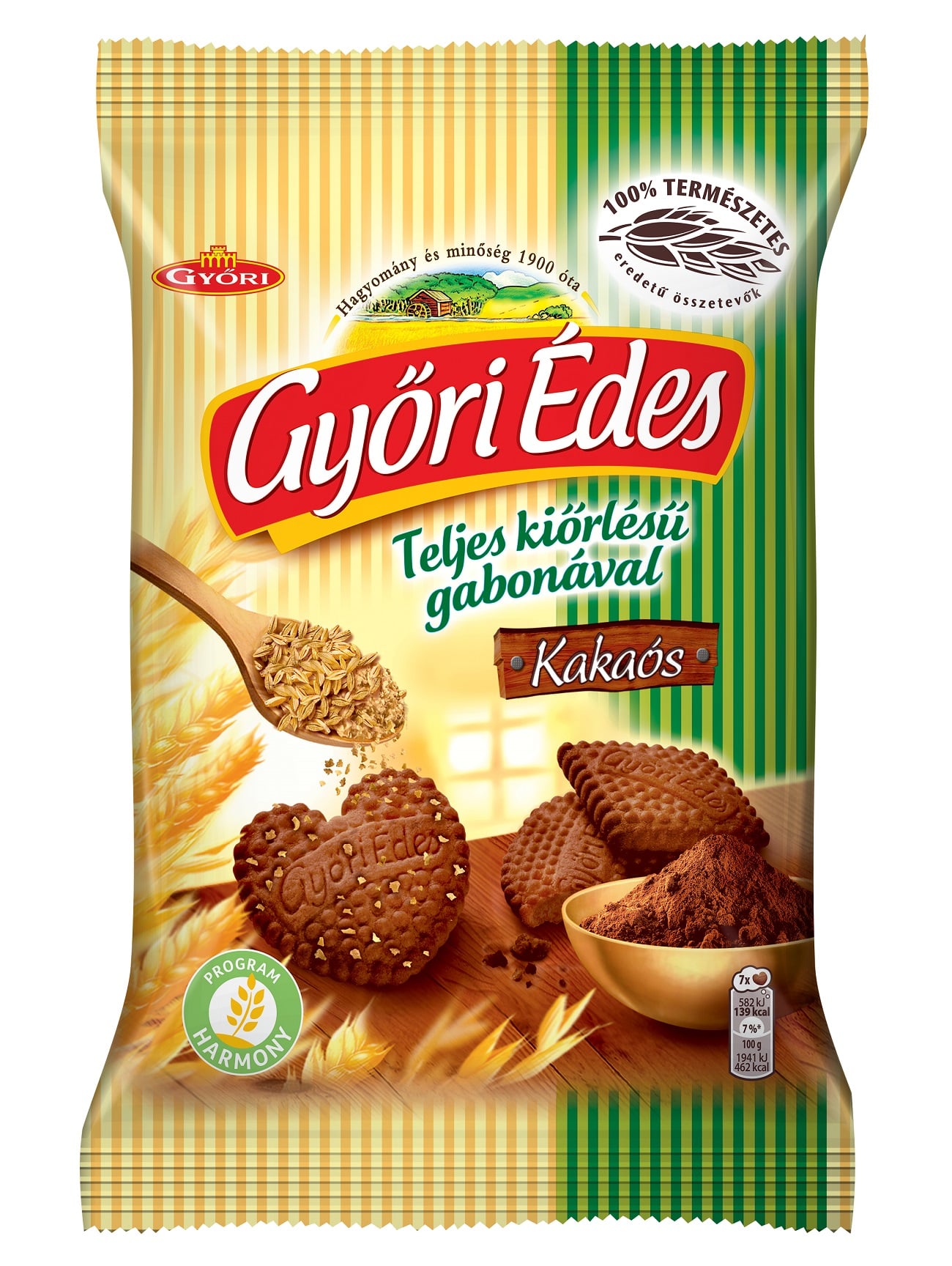 Győri Édes teljes kiőrlésű, omlós, kakaós keksz