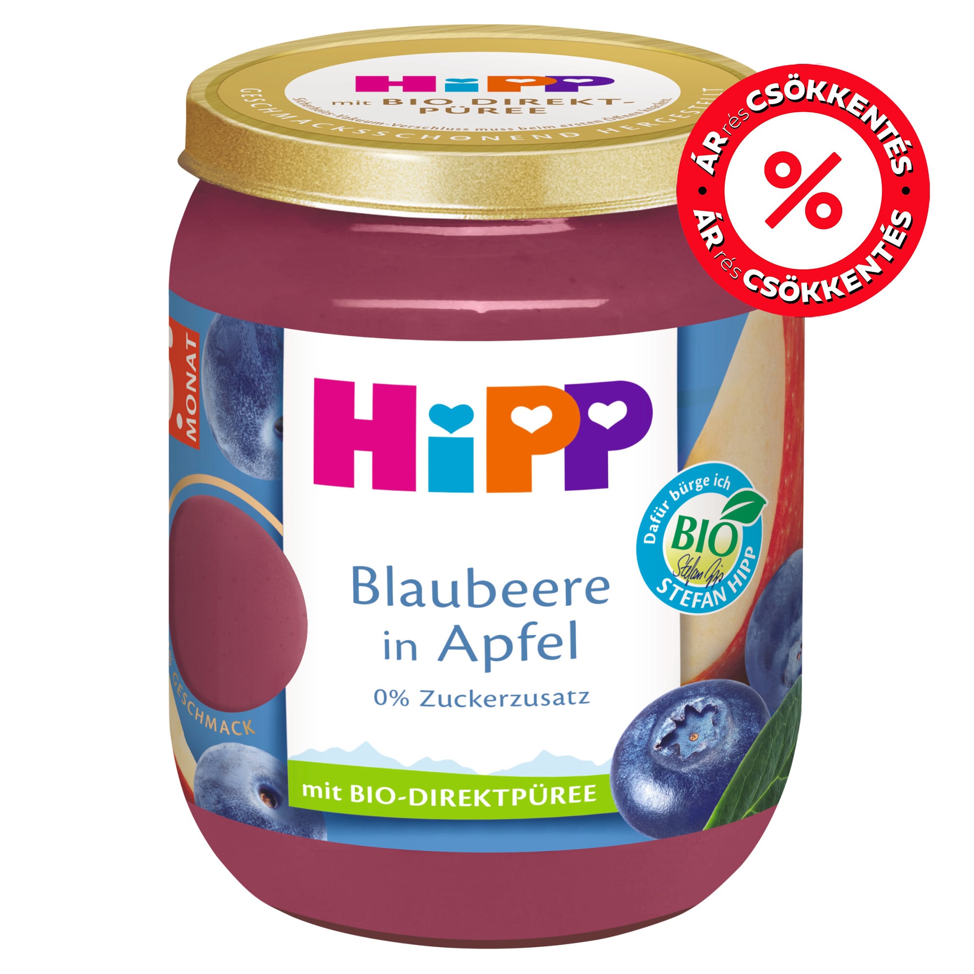 HiPP bio gyümölcskészítmény alma áfonyával bébidesszert 5 hónapos kortól
