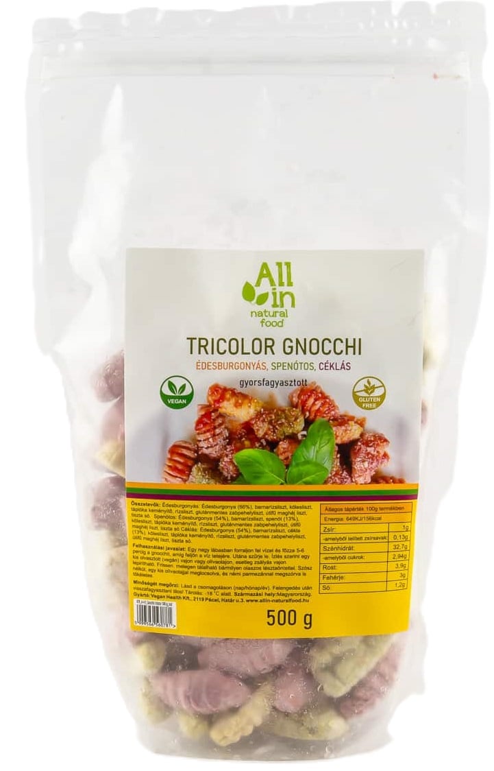 All in Natural Food Gyorsfagyasztott Tricolor gnocchi (édesburgonya, spenót, cékla)