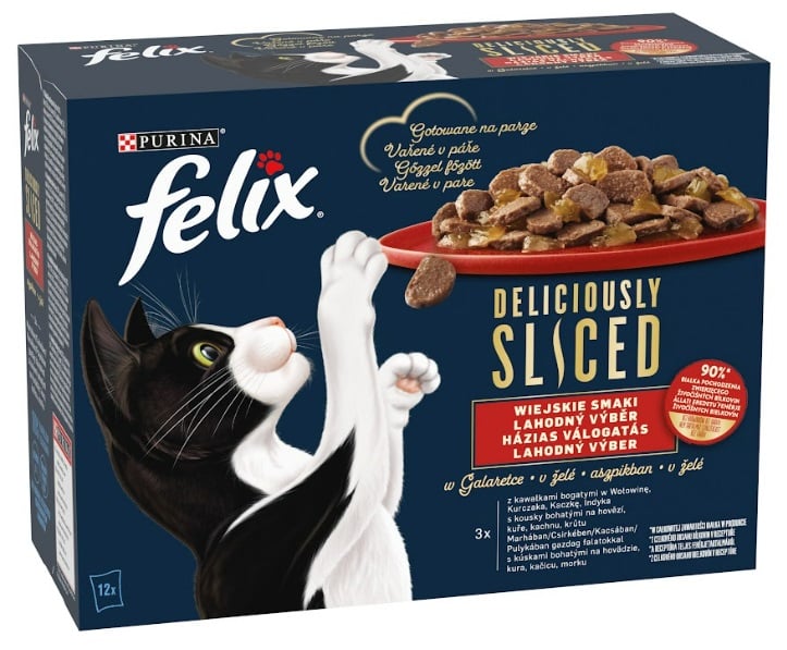 FELIX DELICIOUSLY SLICED Házias válogatás aszpikban nedves macskaeledel 12x80g