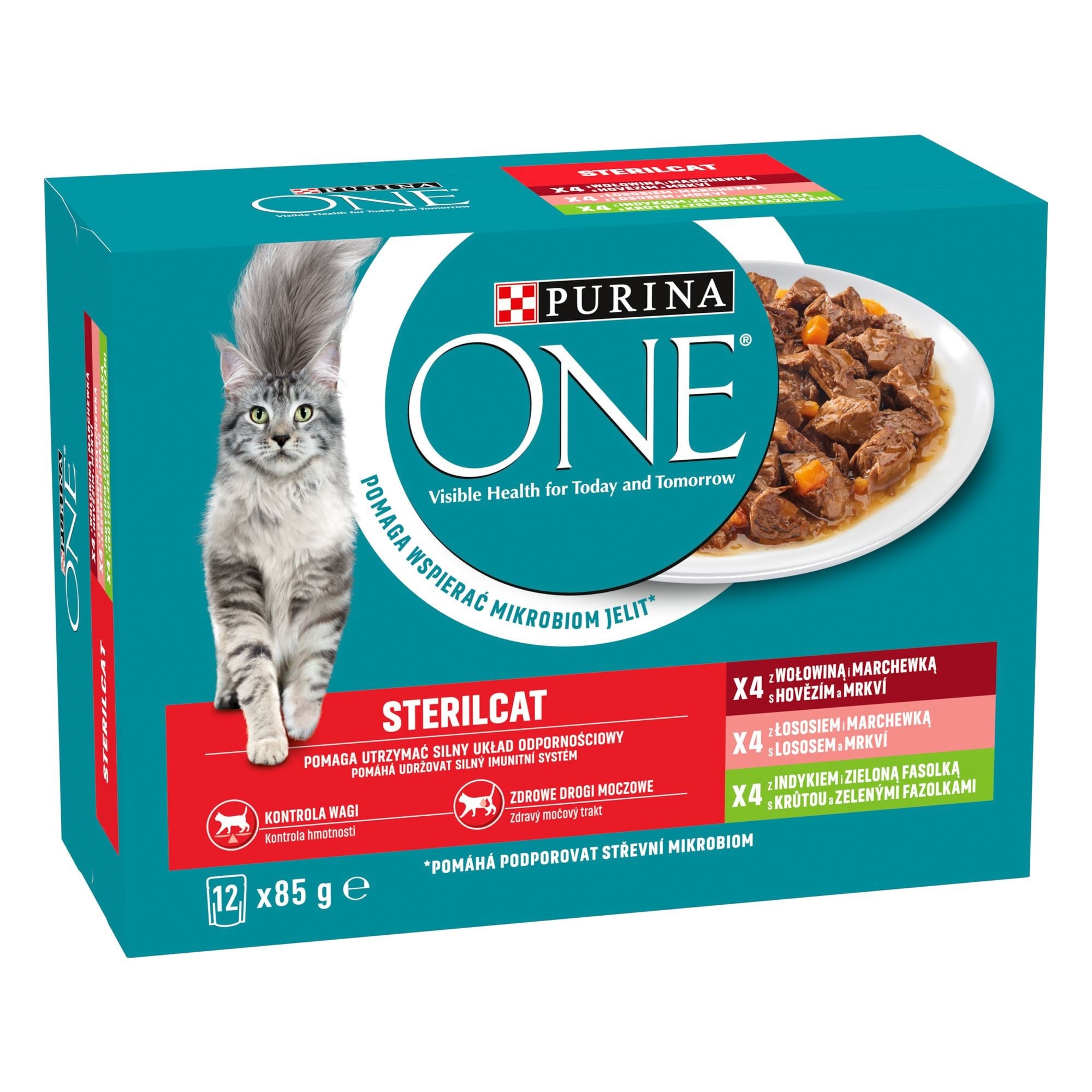 PURINA ONE STERILCAT Marhával/lazaccal/pulykával nedves macskaeledel 12x85g