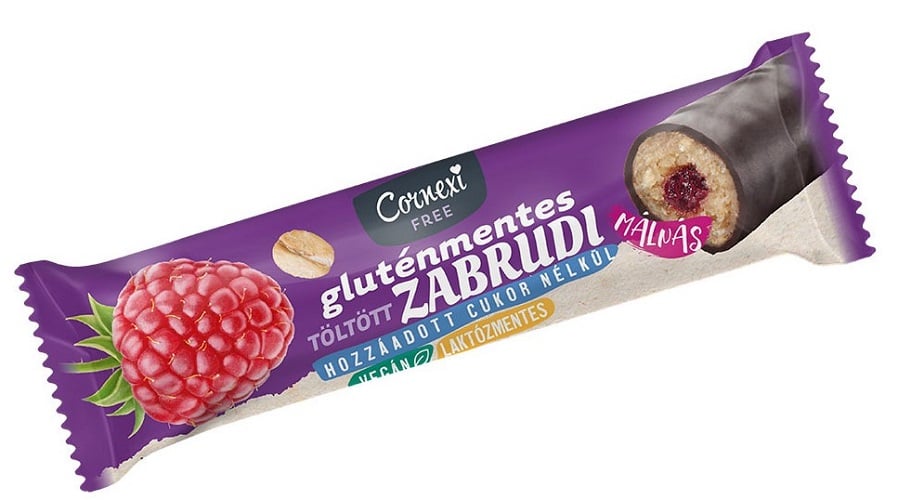 Cornexi GM zabrudi - málnás töltelékkel töltött csokoládés zabrúd, kakaós bevonattal