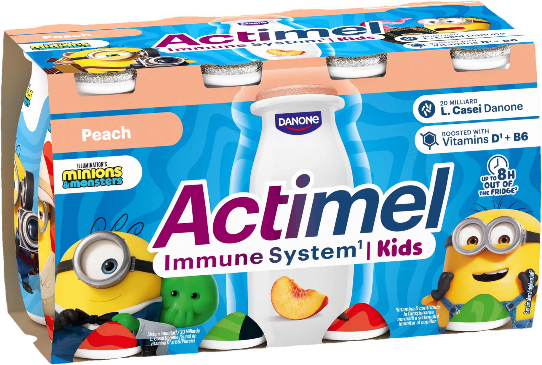 Danone Actimel Kids zsírszegény őszibarackos joghurtital, kalciummal, B6- és D-vitaminnal (8x100g)