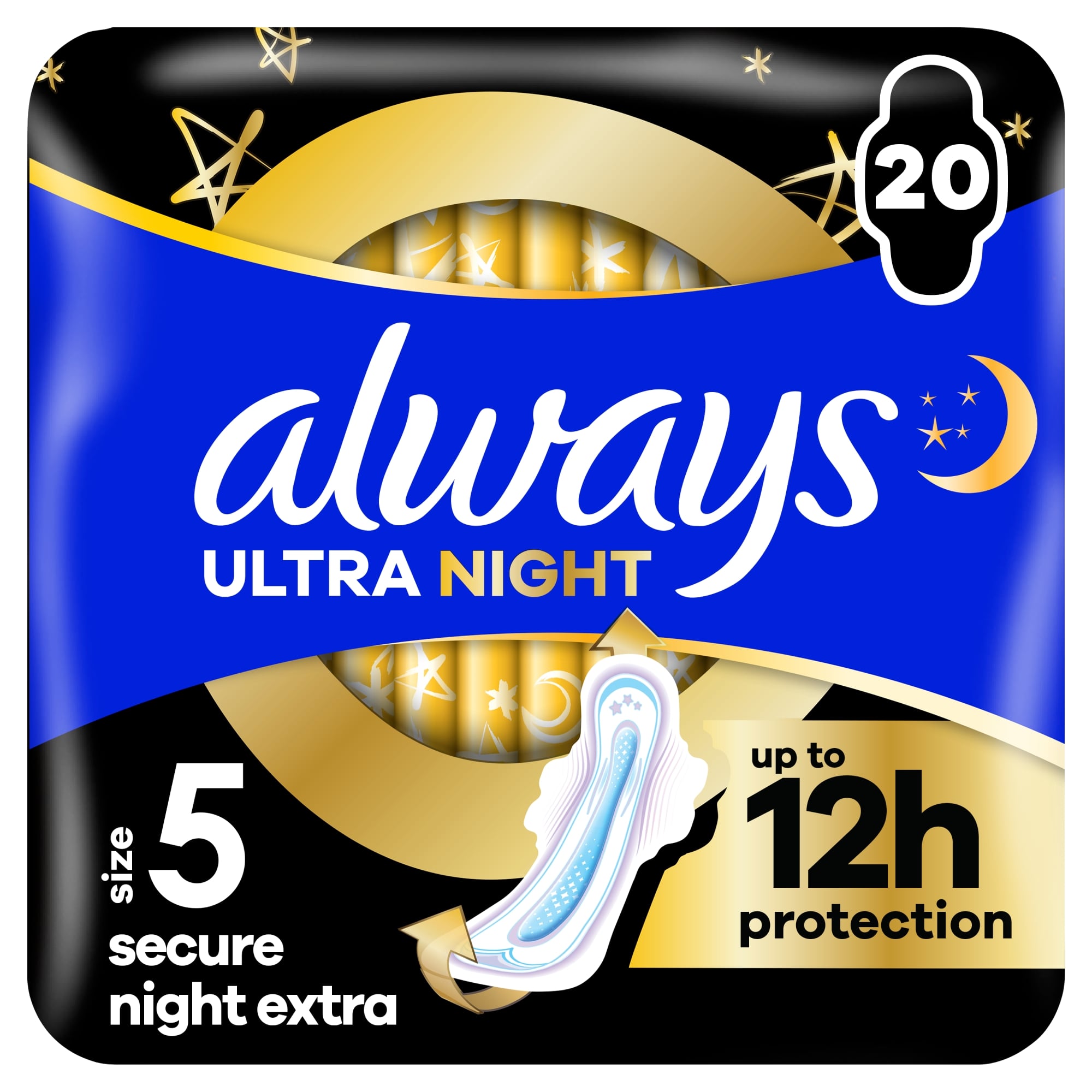 Always Ultra Secure Night Egészségügyi Betét, 5-ös méret