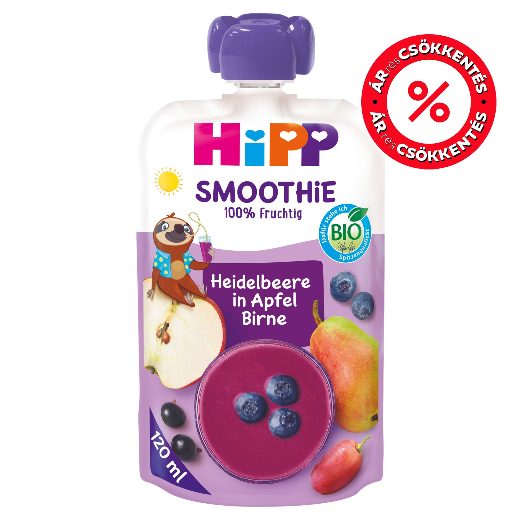 HiPP Bio Smoothie Áfonya almában és körtében 1 éves kortól