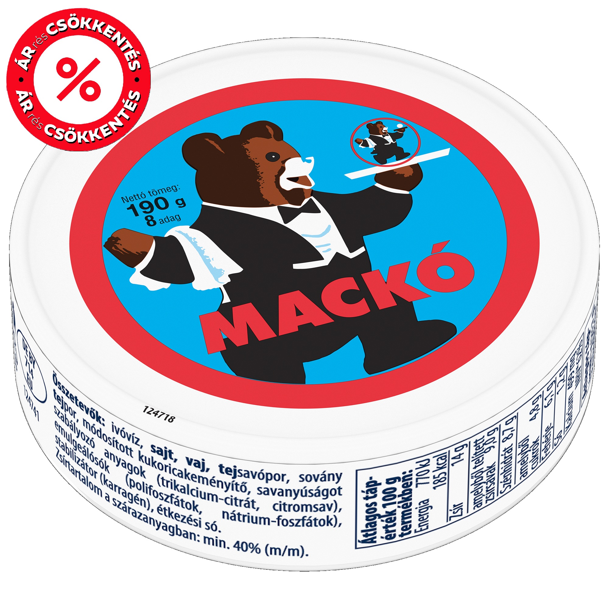 Mackó natúr kenhető, félzsíros ömlesztett sajt