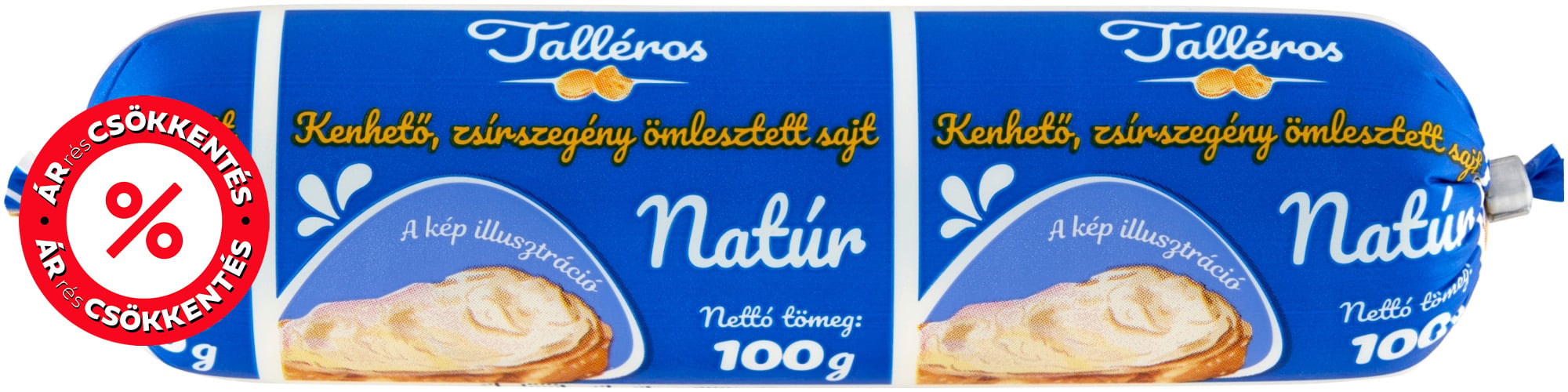 Talléros natúr, kenhető, zsírszegény ömlesztett tömlős sajt