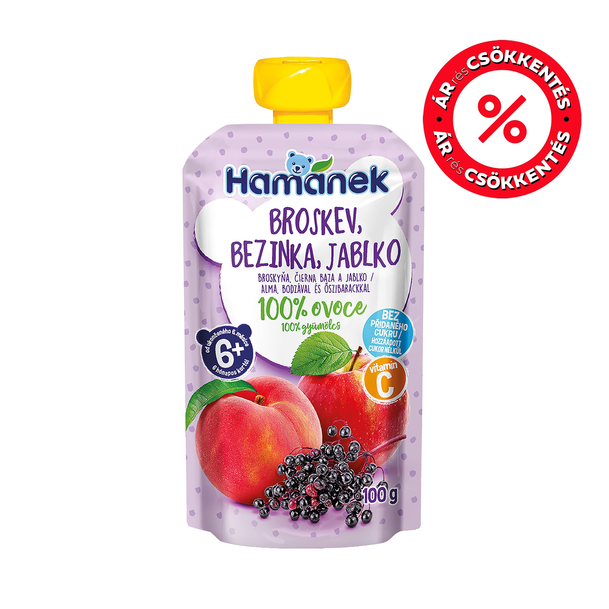 Hamánek desszert alma bodza őszibarack tasakos 6 hónapos kortól