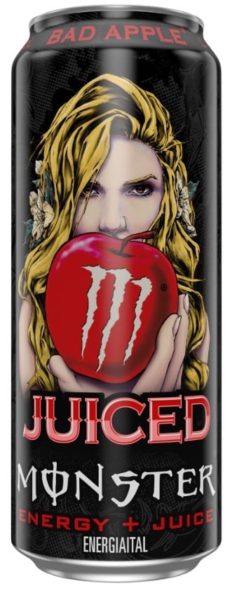 Monster Bad Apple szénsavas ital gyümölcslével gyümölcskoncentrátumból, koffeinnel