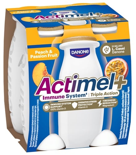 Danone Actimel Triple Action őszibarackos-maracujás joghurtital C-, B6-, D-vitaminnal és magnéziummal (4x100g)