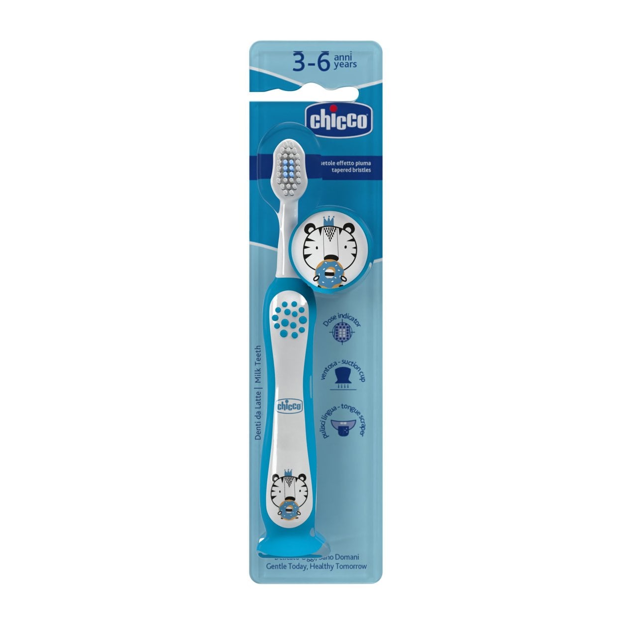Chicco Fogkefe tapadókoronggal 3-6 év, Kék tigrises