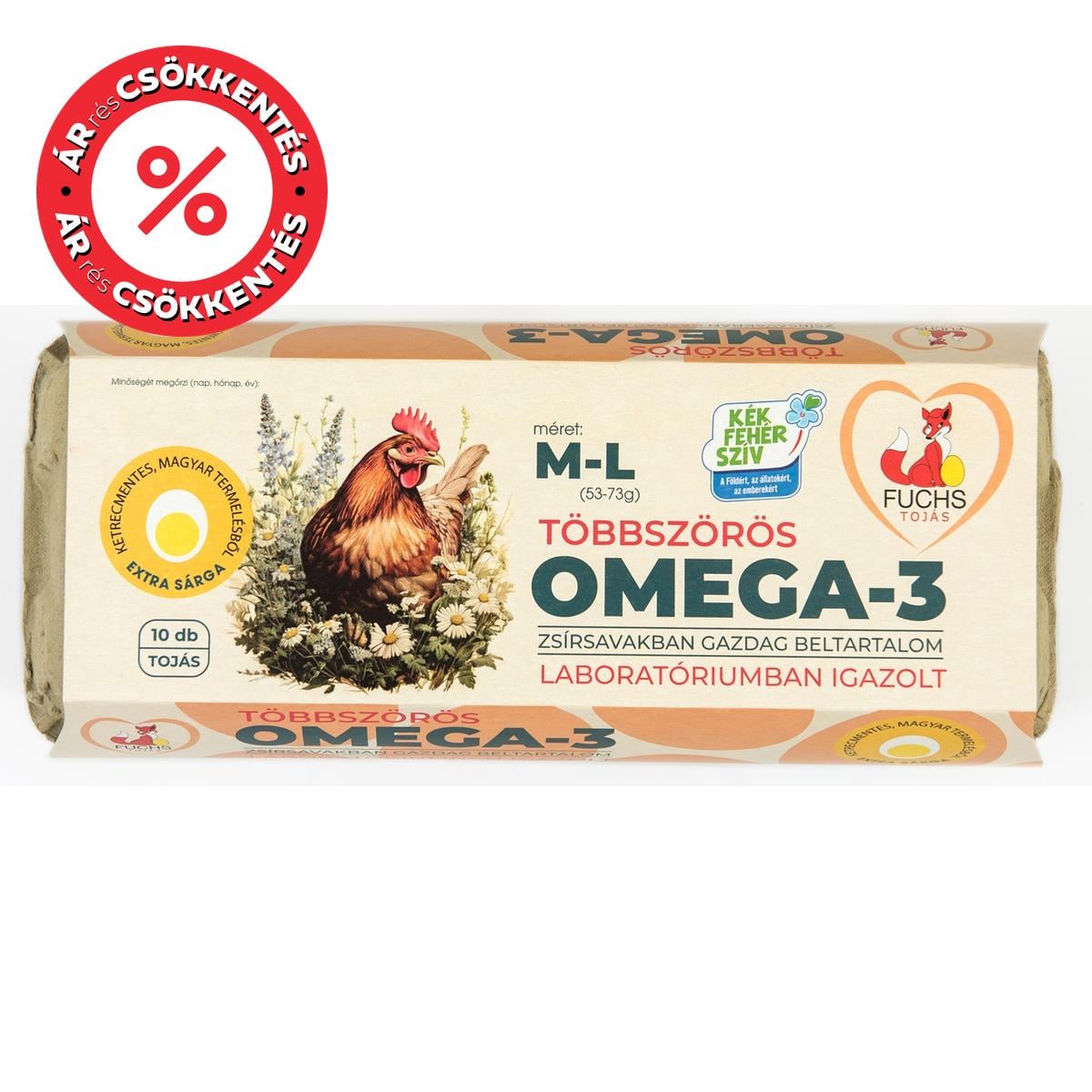Fuchs Kék fehér szív Mélyalmos "A" osztályú tojás M,L 10DB