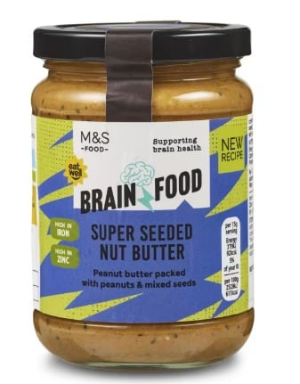 Marks & Spencer Ropogós mogyoróvaj napraforgómaggal, tökmaggal, chia maggal (Salvia hispanica) és arany lenmaggal, hozzáadott vassal és cinkkel