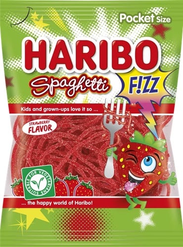 Haribo Spaghetti Fizz Strawberry Gyümölcsízű gumicukorka