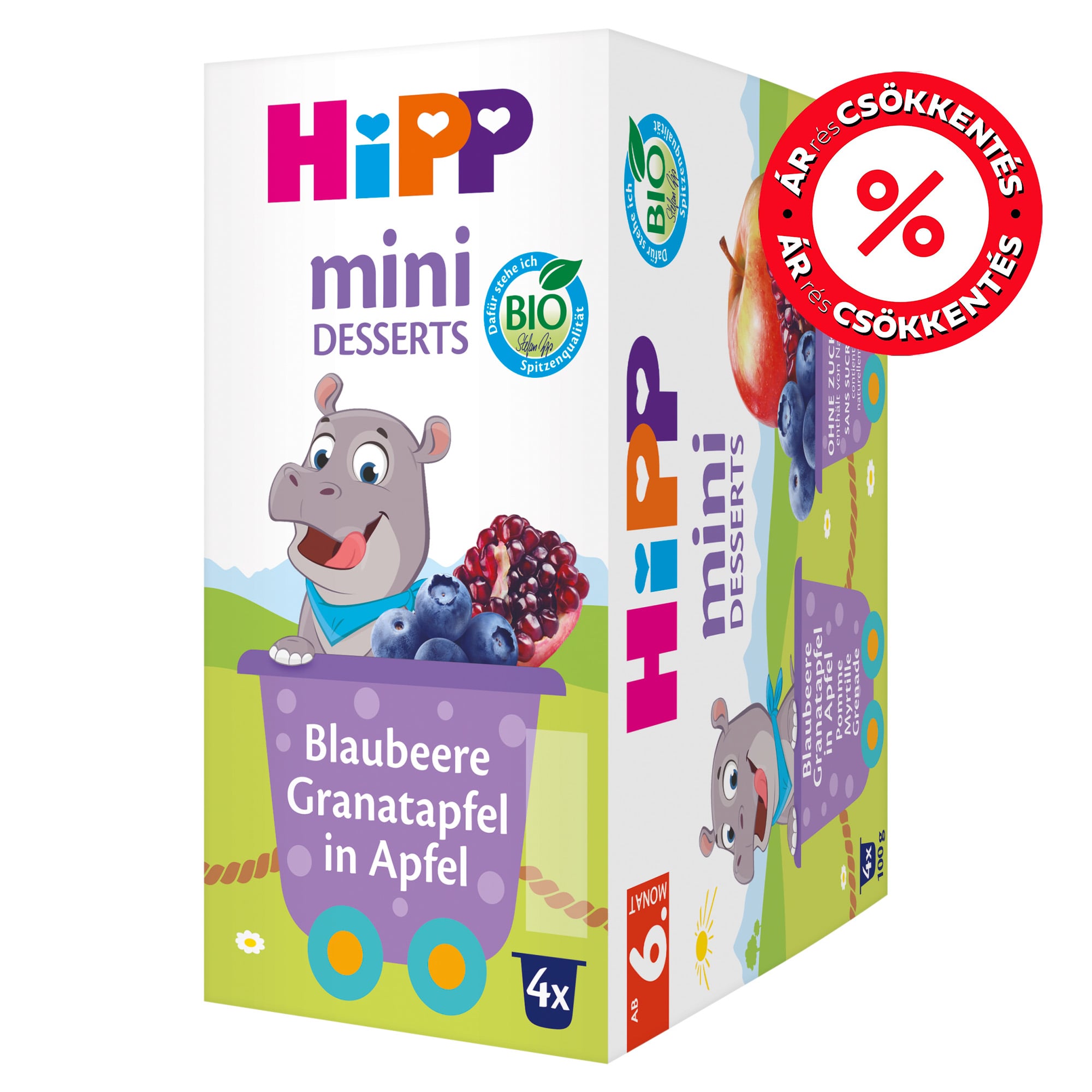Hipp BIO Áfonya-gránátalma almában, 6 hónapos kortól (4x100g)
