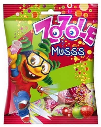 ZOZOLE MUSSS Alma & eper & meggy  gyümölcsízű keménycukorka pezsgőcukorral töltve