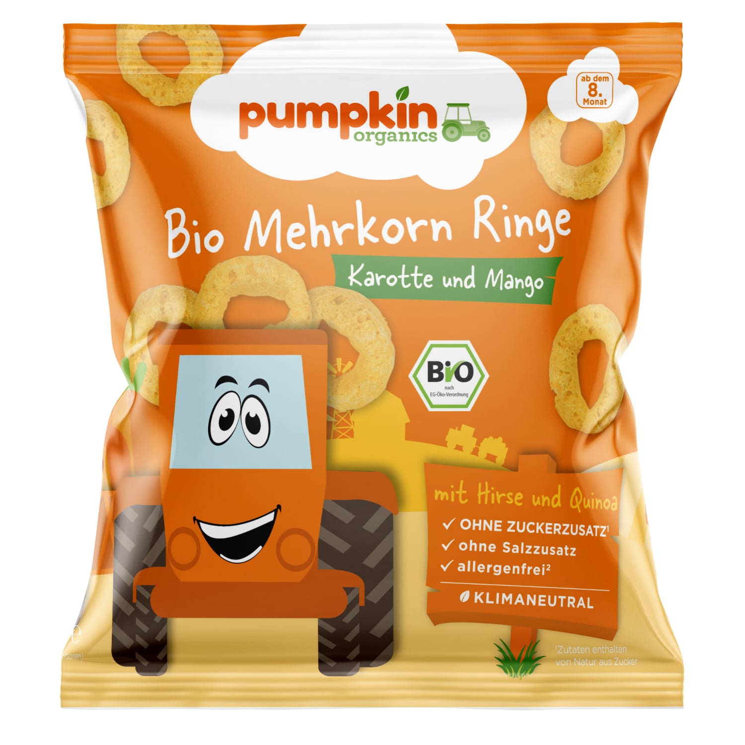 Pumpkin Organics Bio Sokgabonás Karika Snack Mangóval és répával 8 hónapos kortól