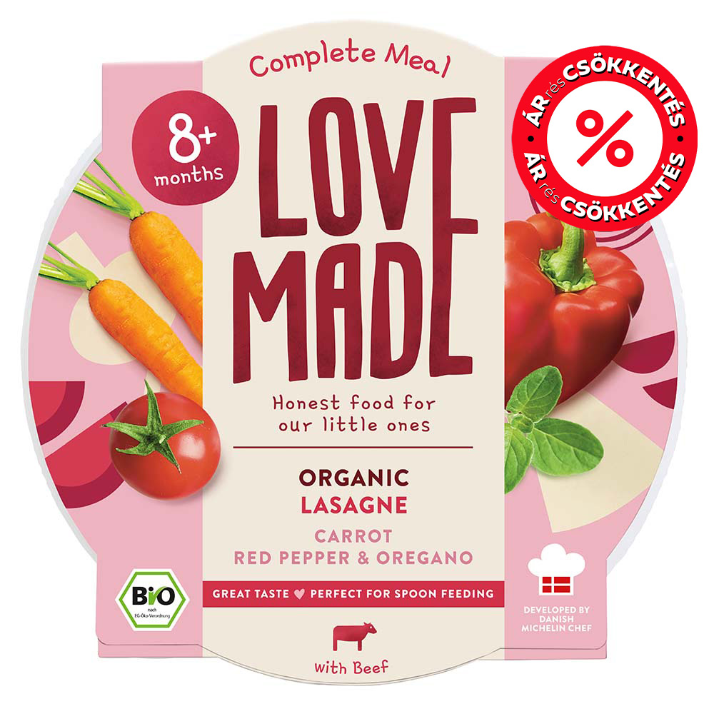 Lovemade Organic Bio Lasagne sárgarépával paprikával és oregánóval 8 hónapos kortól
