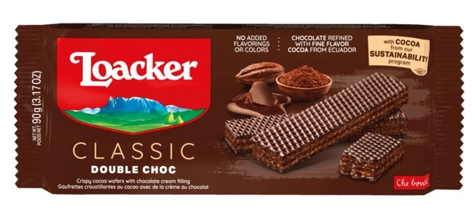 Loacker Classic Duplacsokis - Ropogós kakaós ostya csokoládékrémmel töltve