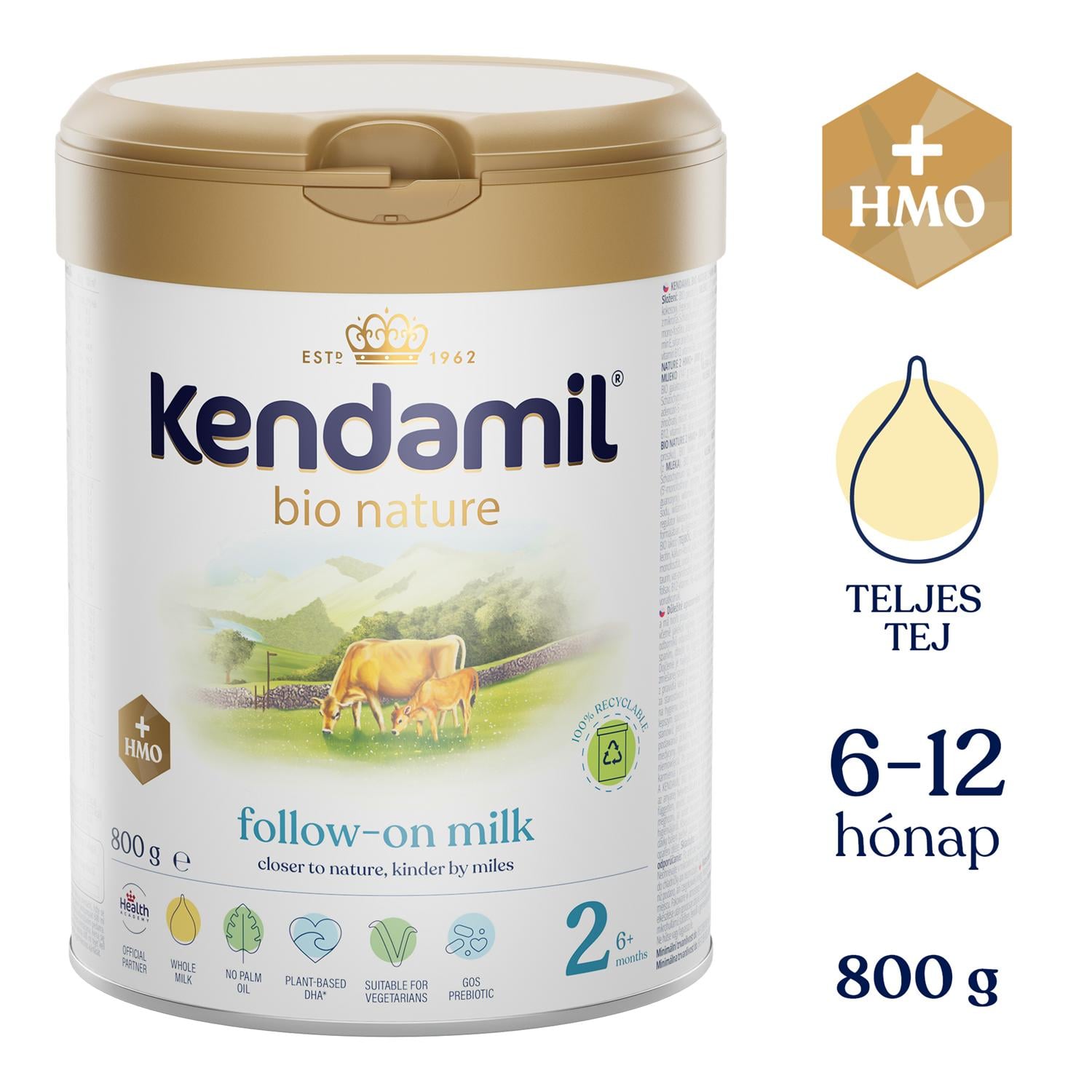 Kendamil BIO NATURE 2 HMO+ tehéntej alapú anyatej-kiegészítő tápszer 6 hónapos kortól