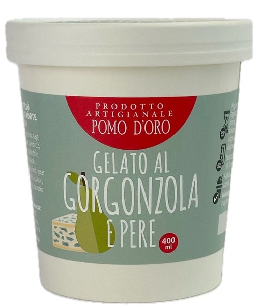Pomo D'Oro Gelato alla gorgonzola e pera  - Prodotto artigianale - Pomo D'Oro - házi készítésű gorgonzola-körte jégkrém
