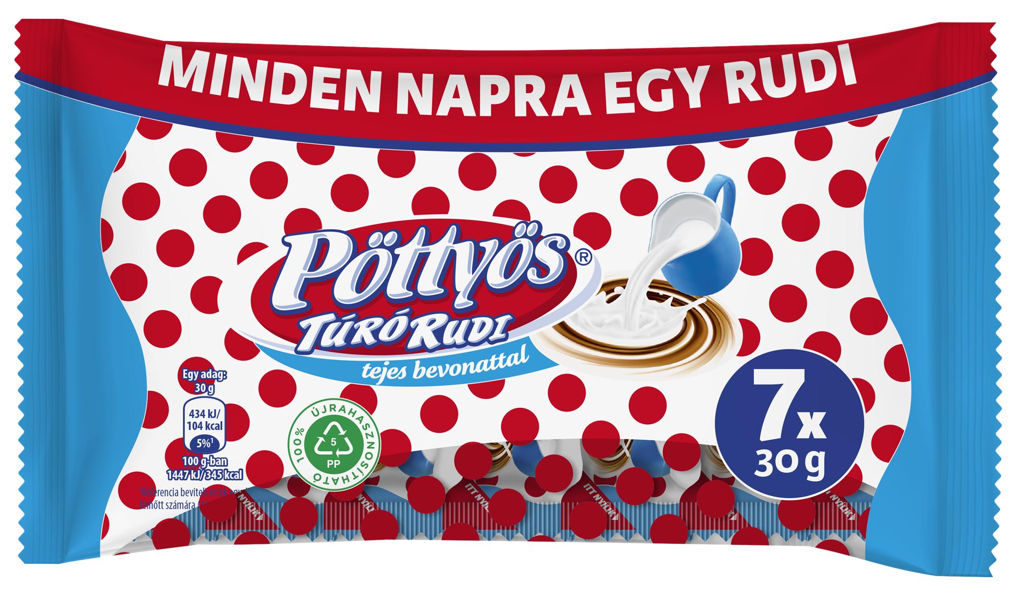 Pöttyös Túró Rudi natúr túródesszert tejbevonóval (7×30G)