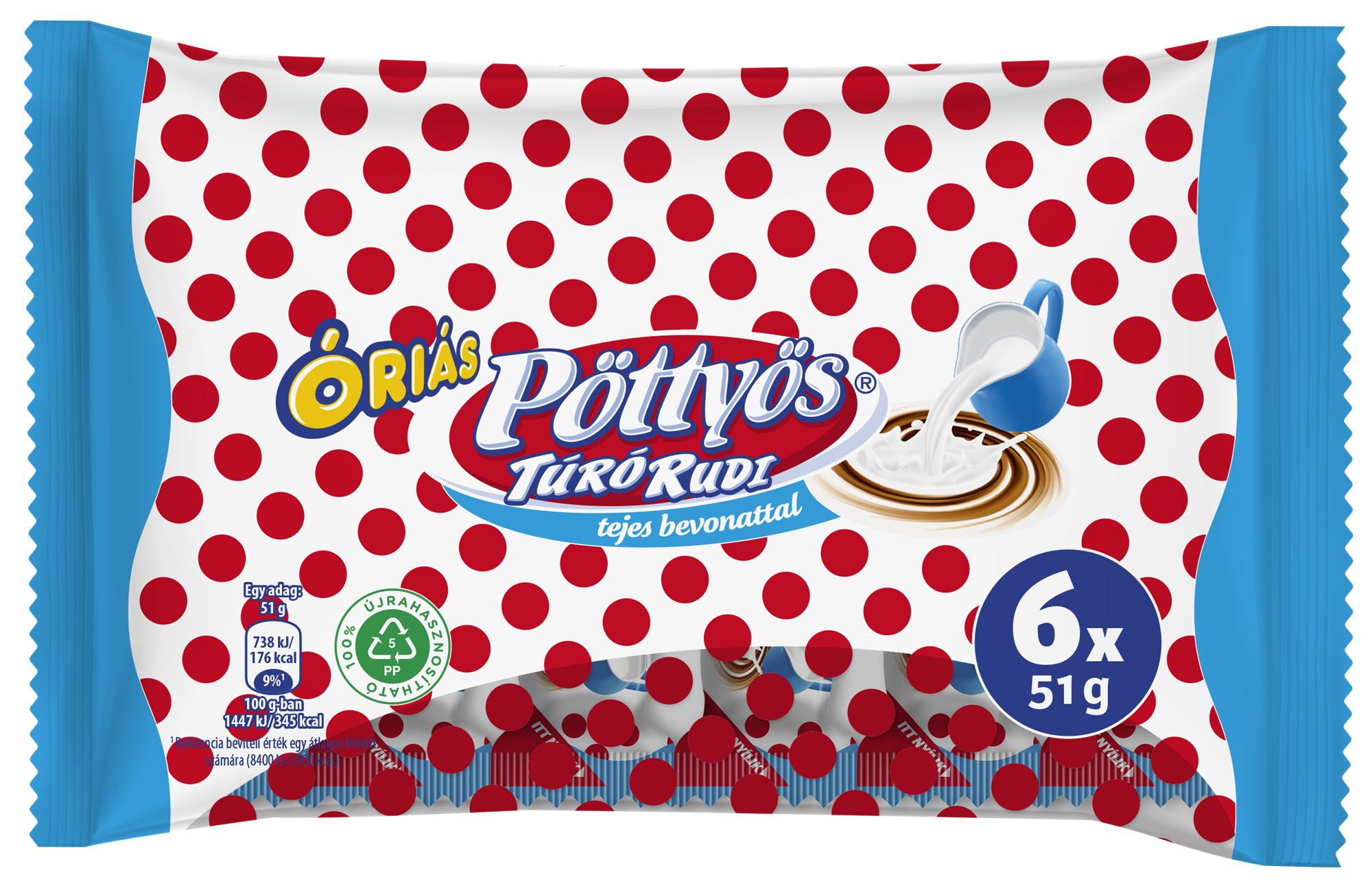 Pöttyös Óriás Túró Rudi natúr túródesszert tejbevonóval (6×51G)